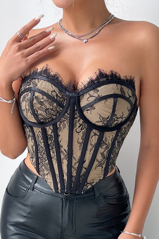 Oh Yes Eyelash Lace Bustier crop tube top D7336